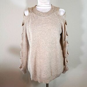 Sweater AZZ Trading Inc Women’s Tan Heather Cold Shoulder Cutout Sleeves Size L